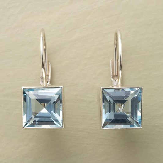 Vintage Blue Cubic Glass Earrings-Lydieannejewelry