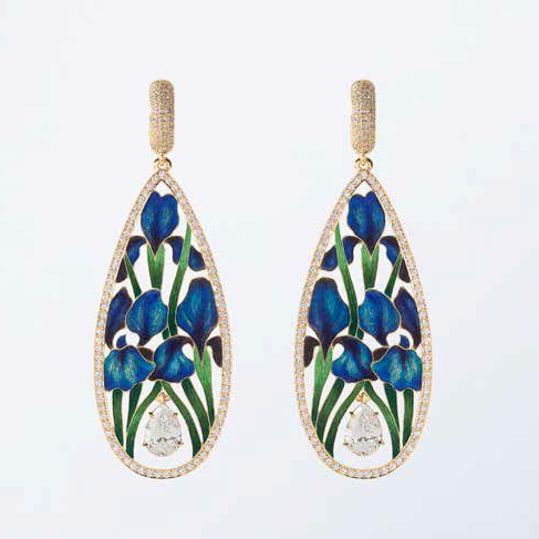 Vintage Blue Flower Drop Earrings-Lydieannejewelry