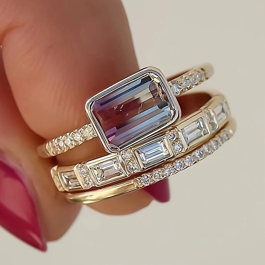 Vintage Bright Glass Ring Set-Lydieannejewelry
