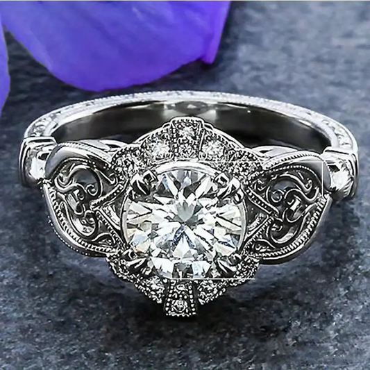 Vintage Silver Glass Bright Ring-Lydieannejewelry