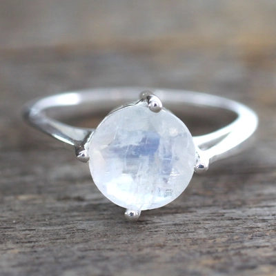 Vintage White Glass Silver Ring-Lydieannejewelry
