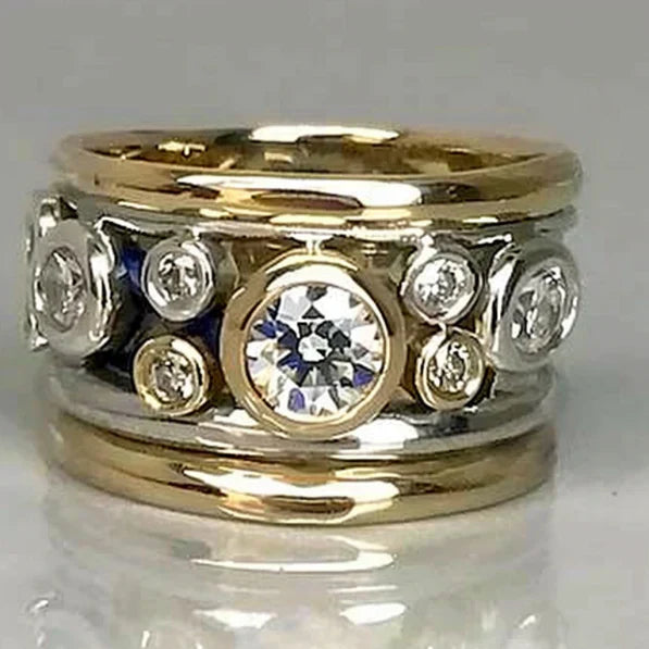 Vintage Inlaid Layered Zirconia Ring-Lydieannejewelry