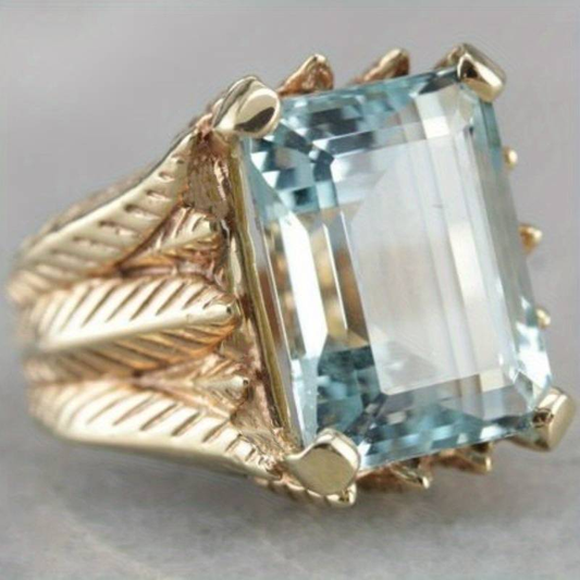 Vintage Blue Glass Golden Ring-Lydieannejewelry
