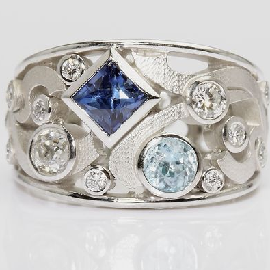 Vintage Inlaid Cosmic Crystal Silver Ring-Lydieannejewelry