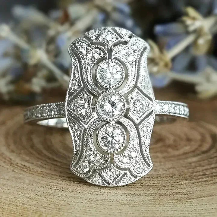 Vintage Bright Zirconia Silver Ring-Lydieannejewelry