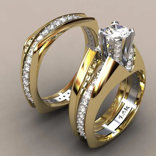 Vintage Golden & Crystal Ring Set-Lydieannejewelry