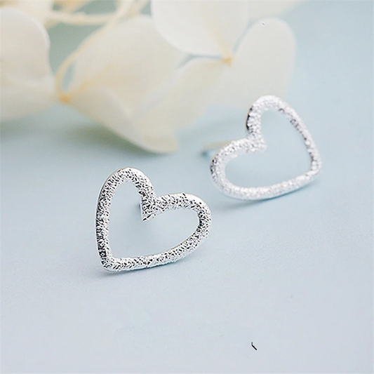 Vintage Bright Silver Heart Earrings-Lydieannejewelry