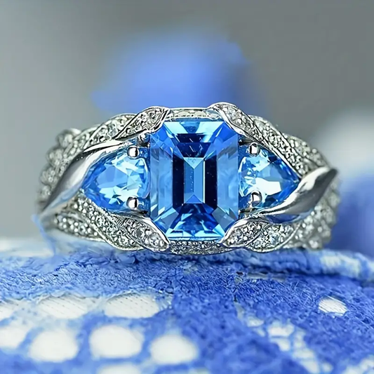 Vintage Blue Glass Silver Ring-Lydieannejewelry