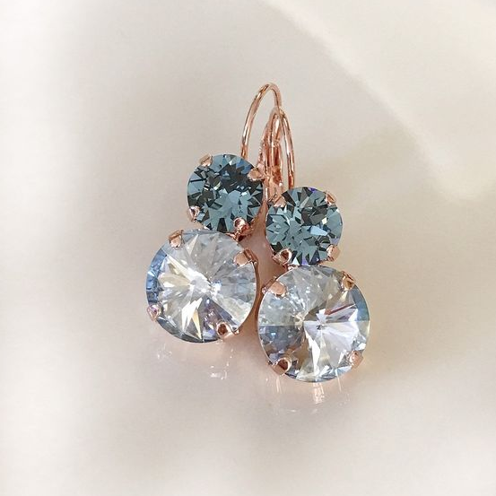 Vintage White & Blue Crystal Earrings-Lydieannejewelry