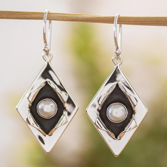 Vintage Inlaid Pearl Silver Earrings-Lydieannejewelry