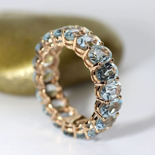 Vintage Inlaid Blue Glass Gold Ring-Lydieannejewelry