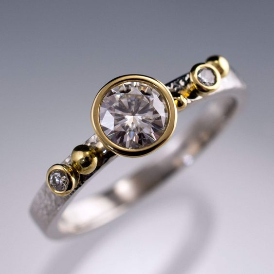 Vintage Inlaid Glass Golden & Silvered Ring-Lydieannejewelry