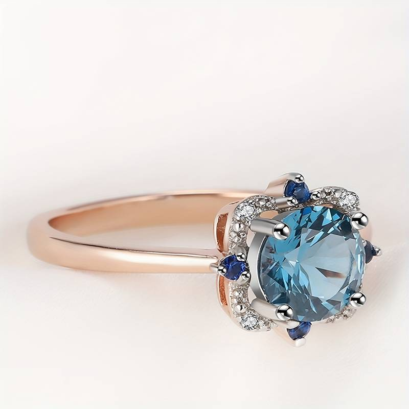 Vintage Blue Glass Rose Ring-Lydieannejewelry