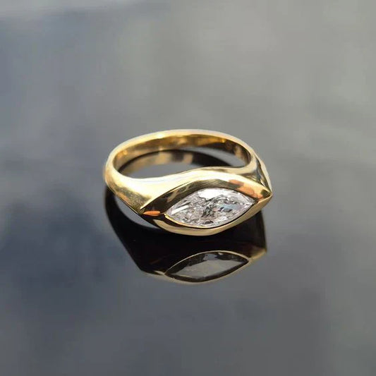Vintage Zirconia Eye Gold Ring-Lydieannejewelry