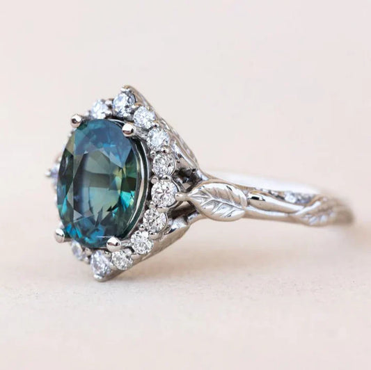 Vintage Blue Bright Silver Ring-Lydieannejewelry