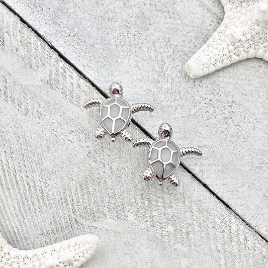 Sea Turtle Earrings in Opal and Silver