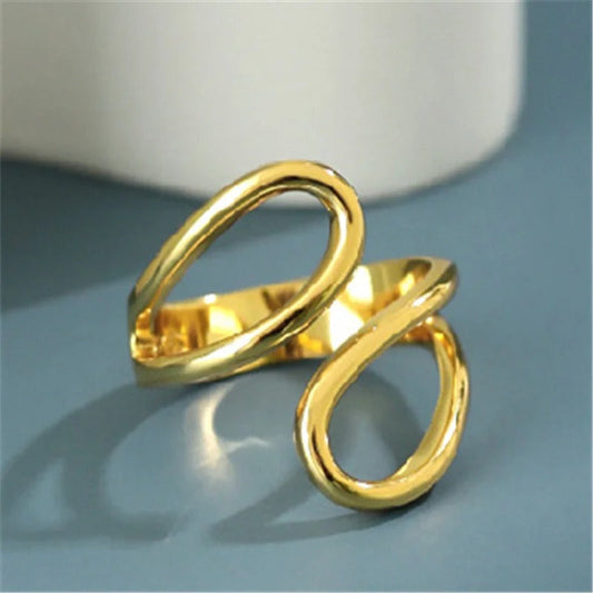 Retro Gold Timeless Curved Open-Loop Style Ring-Lydieannejewelry