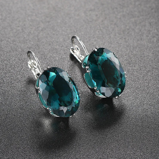 Antique Style Teal Oval Earrings-Lydieannejewelry