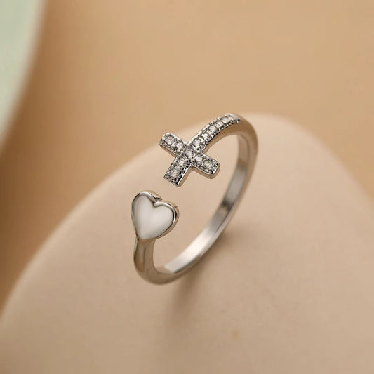 Vintage Love Cross Silver Resizable Ring-Lydieannejewelry