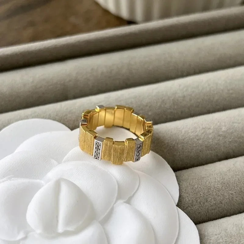 Retro Gold Diamond Geometric Band Adjustable Ring-Lydieannejewelry