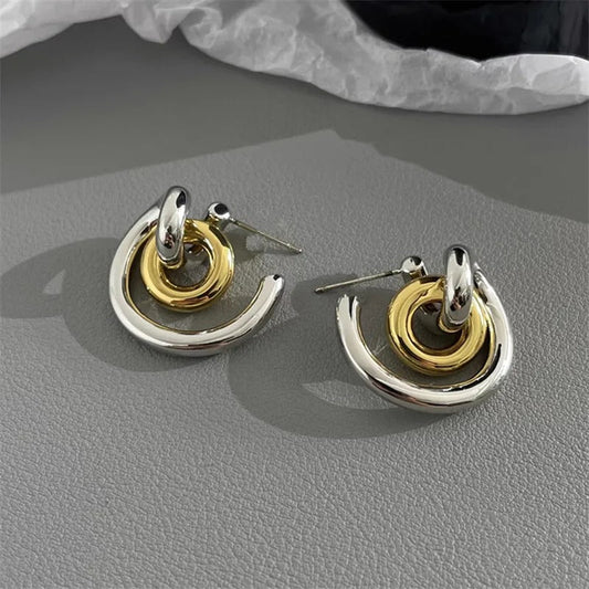 Vintage C-Shaped Gold Classic Stud Earrings-Lydieannejewelry