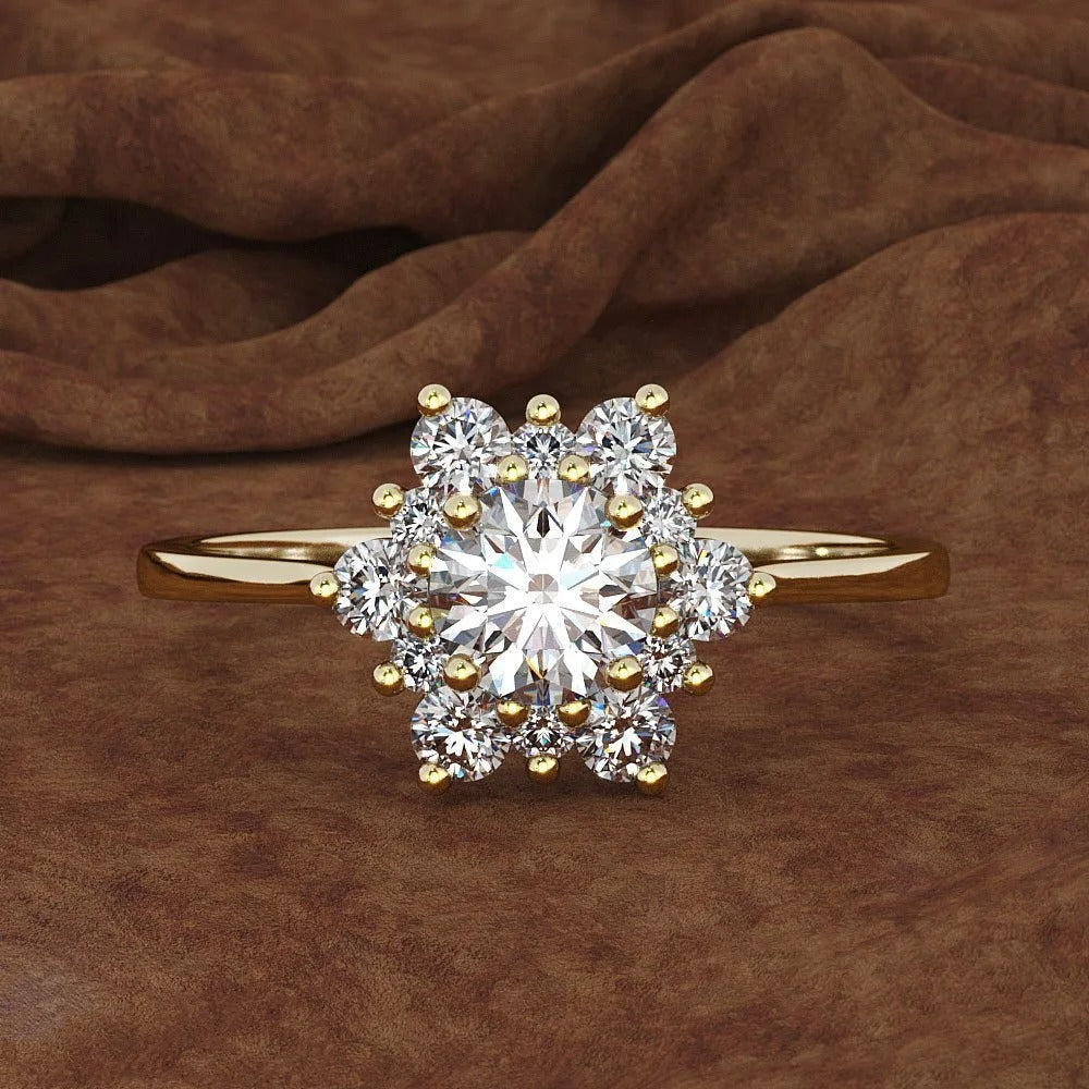 Vintage Gold Crystal Flower Cluster Shimmering Ring-Lydieannejewelry