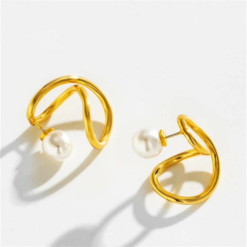 Vintage Gold Pearl Swirl Earrings-Lydieannejewelry