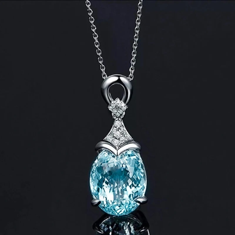 Vintage Silver Aqua Crystal Necklace-Lydieannejewelry
