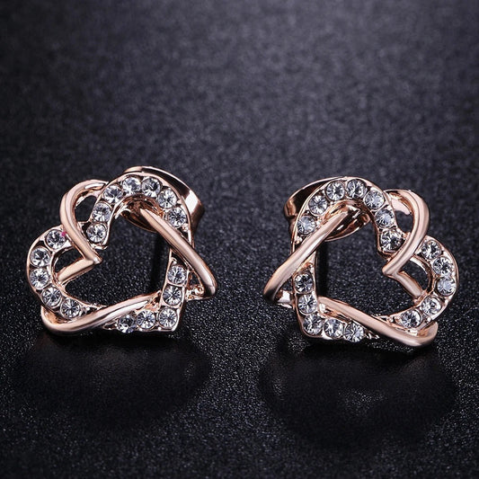 Rose Gold Intertwined Heart Crystal Earrings-Lydieannejewelry