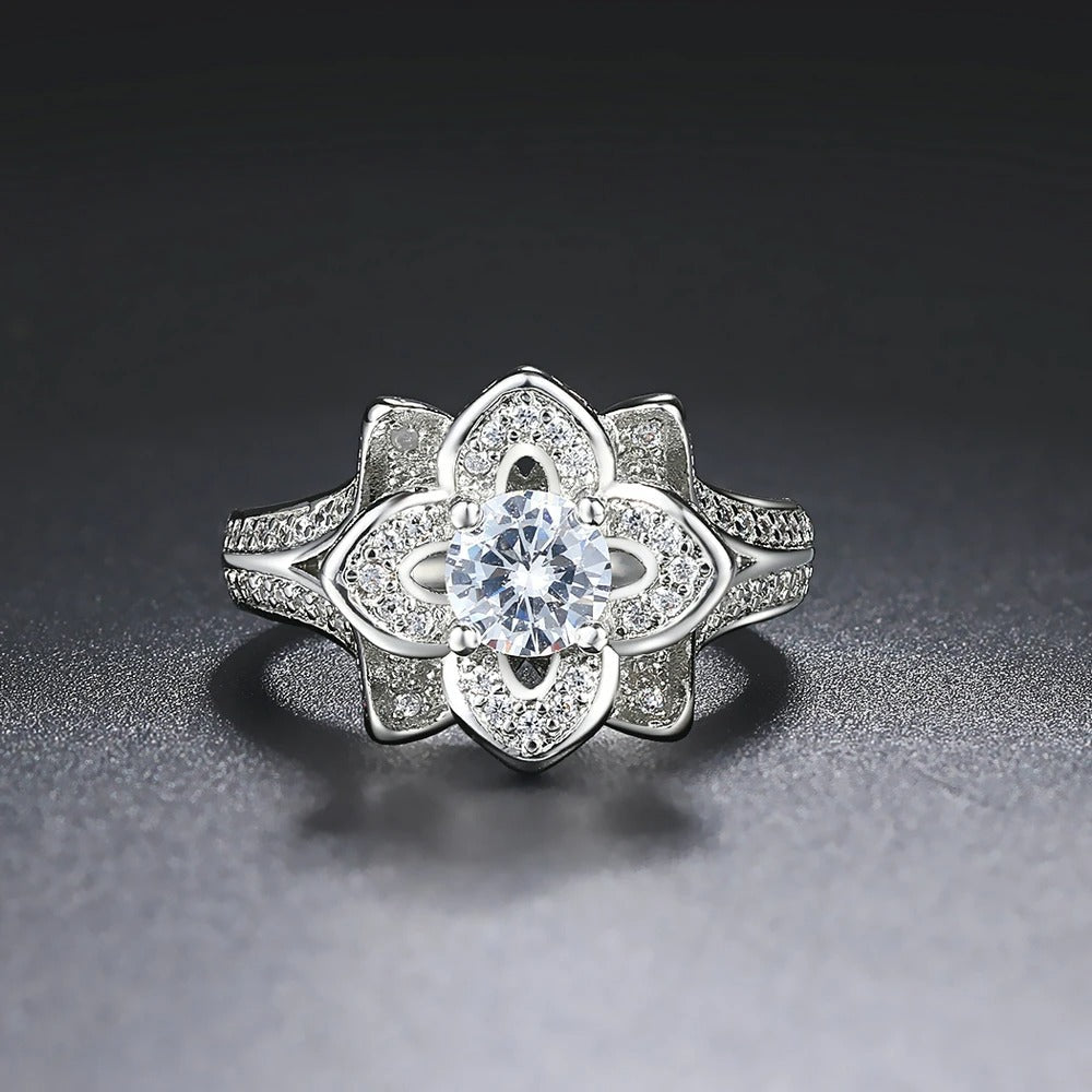 Timeless Floral Silver Band Vintage Ring-Lydieannejewelry