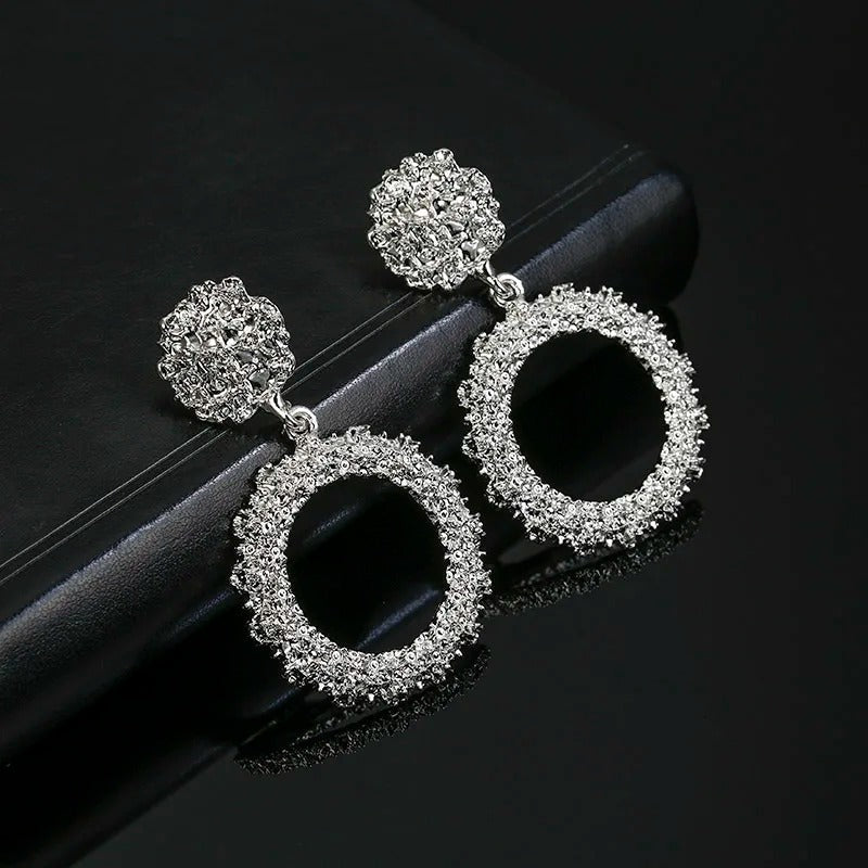 Vintage Silver Big Round Dangle Earrings-Lydieannejewelry