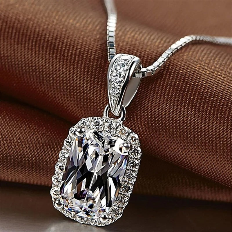 Vintage Silver Cushion Cut Crystal Necklace-Lydieannejewelry