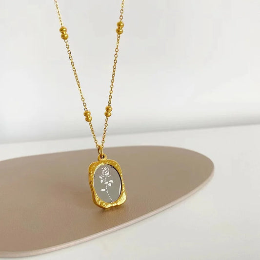Gold Rose Charm Pendant Necklace-Lydieannejewelry