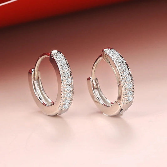 Silver Pav�� Antique Charm Hoop Earrings-Lydieannejewelry