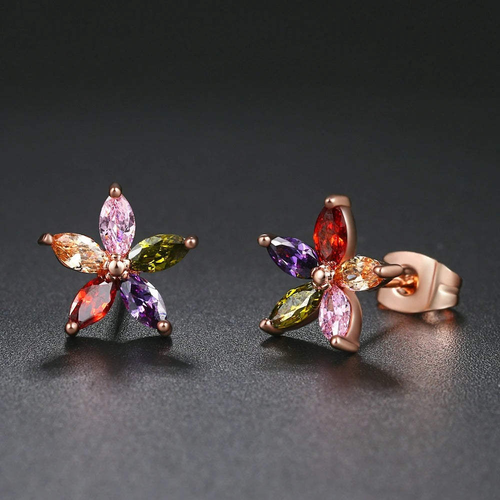 Timeless Rose Gold Flower-Shaped Vibrant Gemstone Earrings-Lydieannejewelry