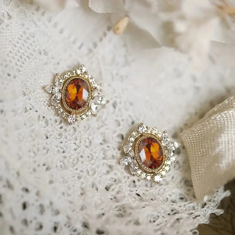 Gold Sparkling Brown Earrings-Lydieannejewelry