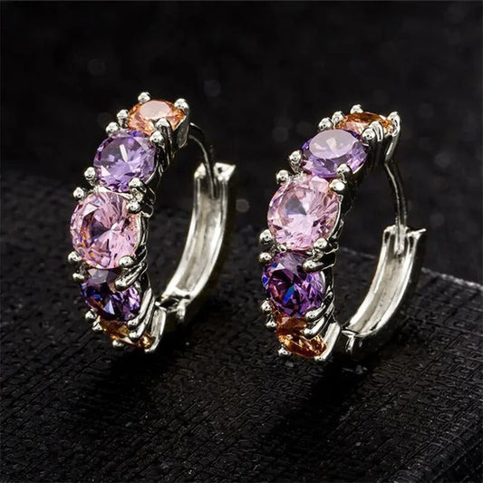 Vintage Silver Purple Gem Earrings-Lydieannejewelry