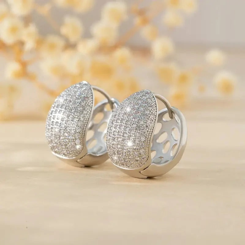 Silver Curved Sparkle Earrings-Lydieannejewelry