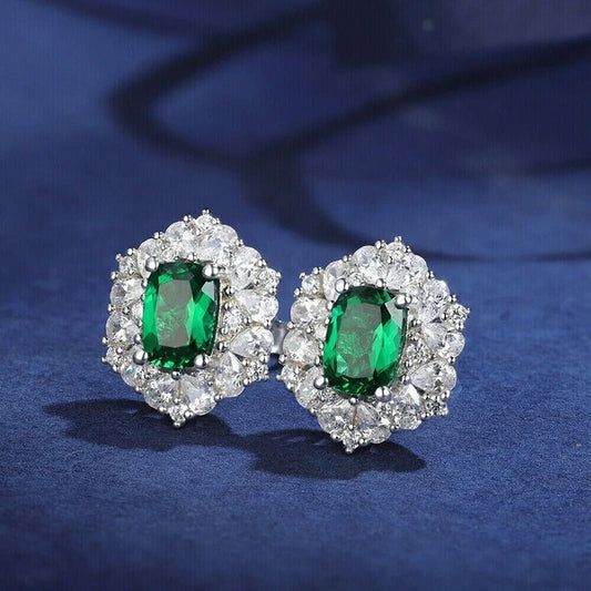 Vintage Silver Regal Green Earrings-Lydieannejewelry