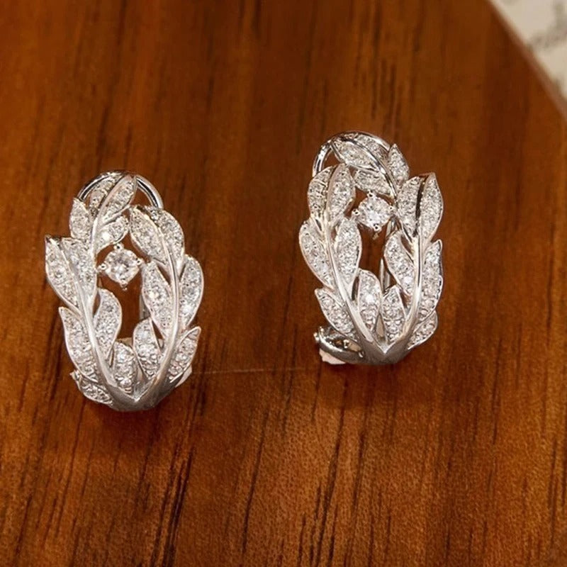 Vintage Silver Leaf Hoop Earrings-Lydieannejewelry