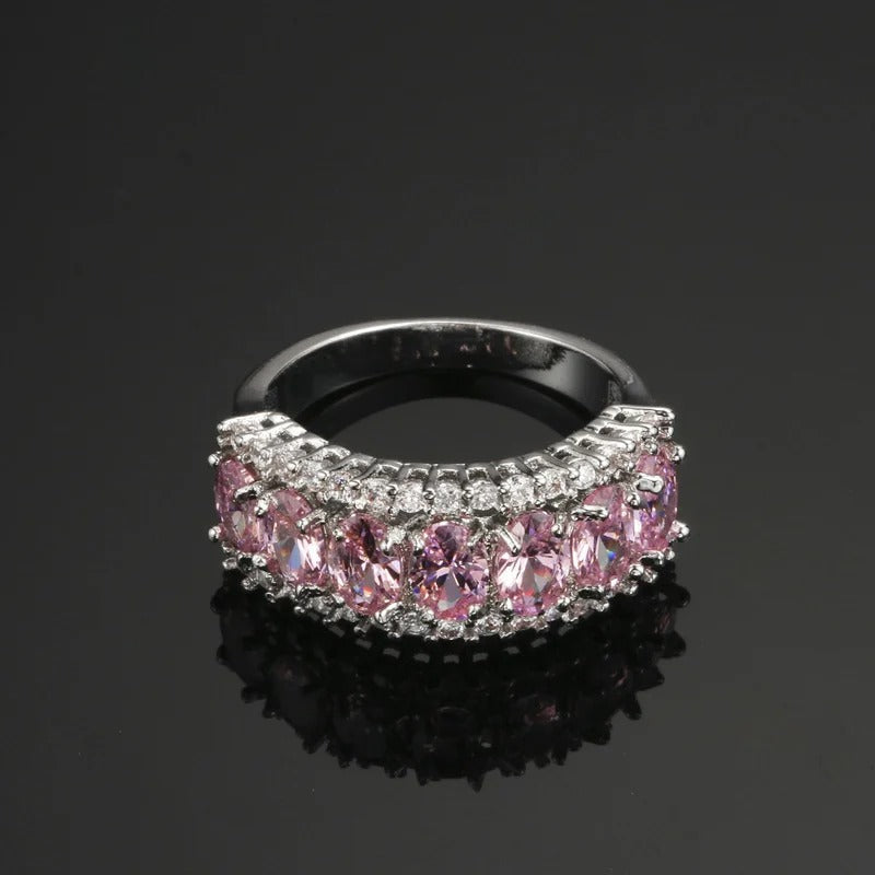 Vintage Pink Gemstone & Silver Band Ring-Lydieannejewelry