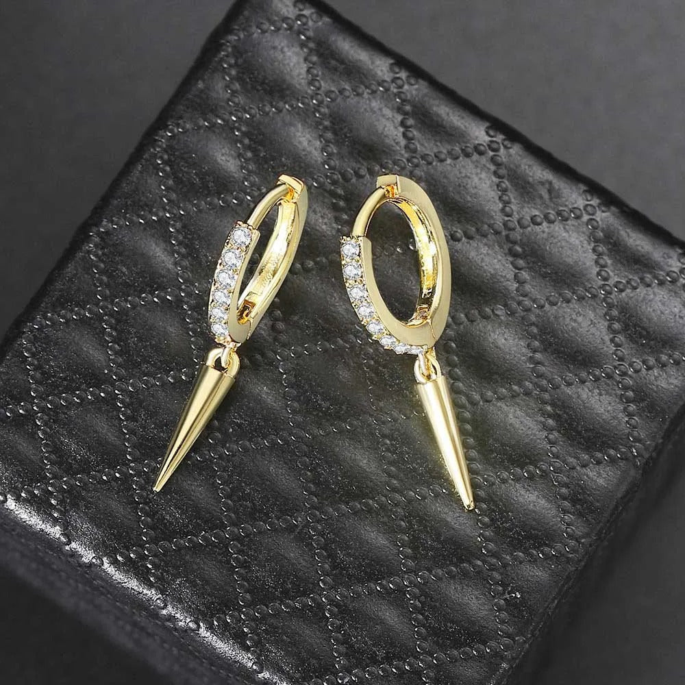 Gold Sparkling Crystal & Spike Design Drop Earrings-Lydieannejewelry