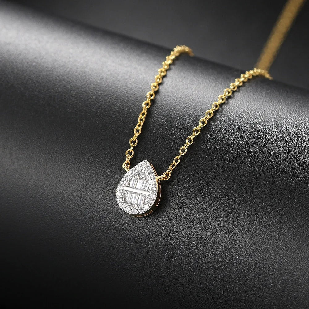 Gold Teardrop Crystal Pendant & Halo Necklace-Lydieannejewelry