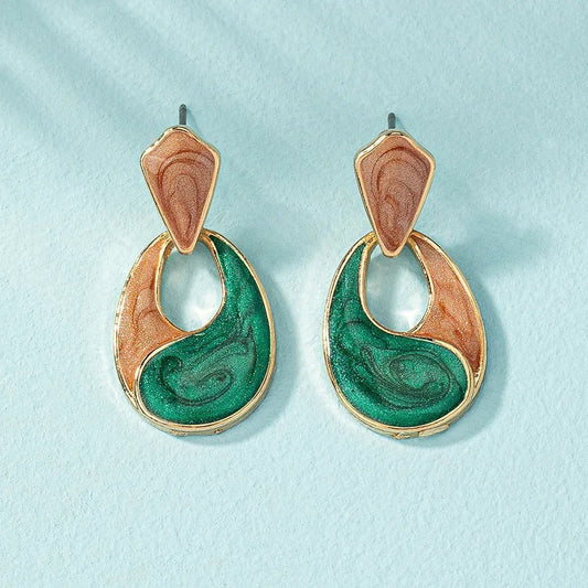 Vintage Gold Swirl Patchwork Drop Earrings-Lydieannejewelry
