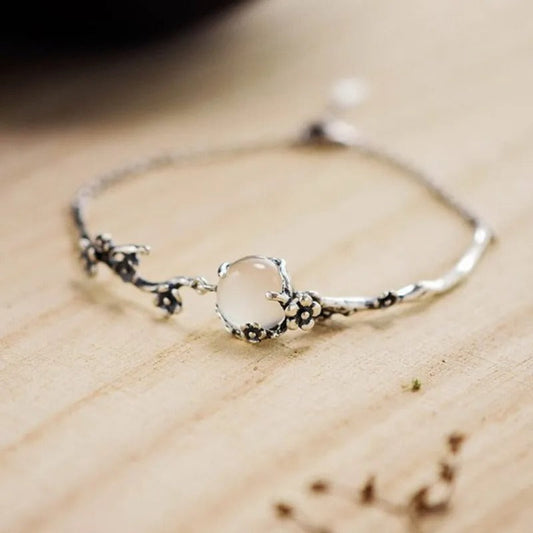 Vintage Silver Flower Branch Bracelet-Lydieannejewelry