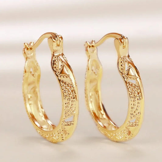 Vintage Gold Etched Pattern Earrings-Lydieannejewelry