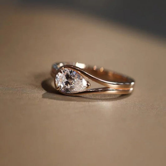 Timeless Rose Gold & Pear-Shaped Solitaire Adjustable Ring-Lydieannejewelry