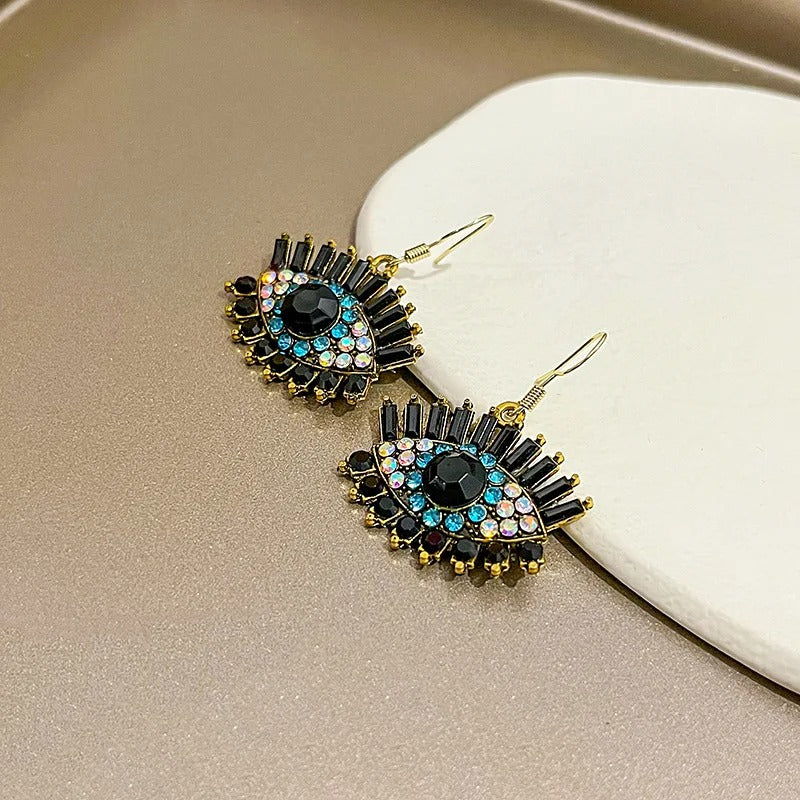 Classic Eye Black & Blue Crystal Dangle Earrings-Lydieannejewelry