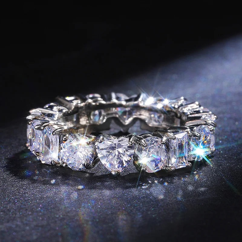 Heart-Shaped & Square Diamond Band Ring-Lydieannejewelry