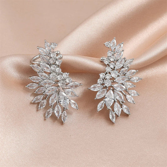 Vintage Silver Crystal Flower Earrings-Lydieannejewelry